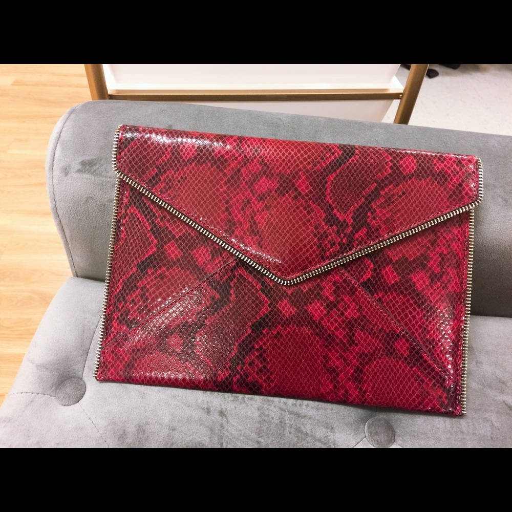 Rebecca Minkoff Red Snake Bordeux Leather Clutch